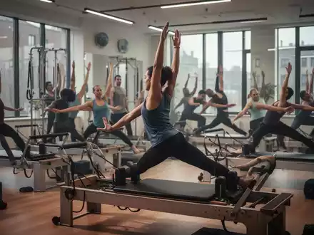 Eine Gruppe von Personen unterschiedlichen Alters praktiziert Pilates in einem modernen Studio, das von natürlichem Licht durchflutet wird. - Foto: über boerse-global.de