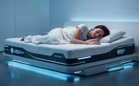 Eine Person schläft friedlich auf einer modernen, ergonomischen Matratze mit Kühlfunktionen, umgeben von kühlem Licht. - Foto: über boerse-global.de