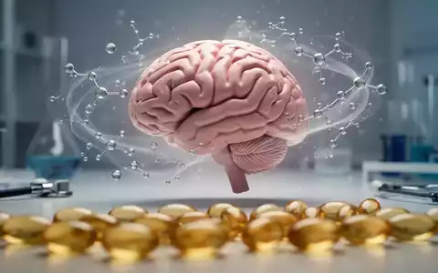 Ein Gehirnmodell mit molekularen Strukturen und unscharfen Omega-3-Kapseln im Vordergrund, vor einem medizinischen Hintergrund. - Foto: über boerse-global.de