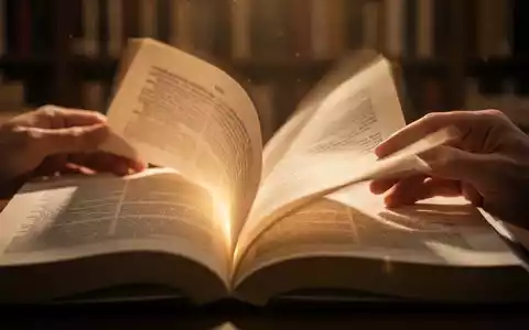 Nahaufnahme eines offenen Buches, Hände blättern eine Seite um, umgeben von einem weichen, warmen Licht, das Lernen symbolisiert. - Foto: über boerse-global.de
