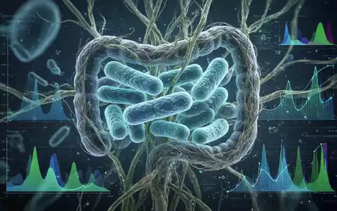 Nahaufnahme von Darmbakterien und Pflanzenfasern, die ein gesundes Mikrobiom darstellen, mit wissenschaftlichen Datenelementen. - Foto: über boerse-global.de