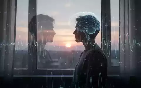 Eine Silhouette einer Person, die im Morgengrauen aus einem Fenster blickt, mit subtilen Gehirnaktivitätsmustern überlagert. - Foto: über boerse-global.de