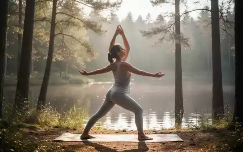 Eine Person praktiziert sanfte Bewegung in einer ruhigen Naturlandschaft mit Bäumen und weichem Sonnenlicht, das durch die Blätter fällt. - Foto: über boerse-global.de