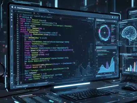 Nahaufnahme einer futuristischen Befehlszeilenschnittstelle mit Code und Sicherheitsanalyse, leuchtende digitale Elemente. - Foto: über boerse-global.de