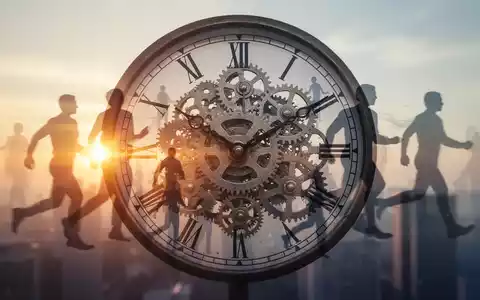 Eine Uhr mit Zahnrädern und abstrakten menschlichen Silhouetten, die Zeitmanagement und individuelle Arbeitsrhythmen symbolisieren. - Foto: über boerse-global.de