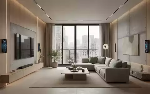 Ein minimalistisches, modernes Wohnzimmer mit klaren Linien, natürlichen Materialien und einer neutralen Farbpalette. - Foto: über boerse-global.de
