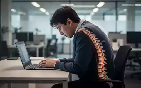 Eine Person sitzt mit gebeugtem Rücken und gesenkten Schultern an einem Schreibtisch vor einem Laptop, Seitenansicht. - Foto: über boerse-global.de