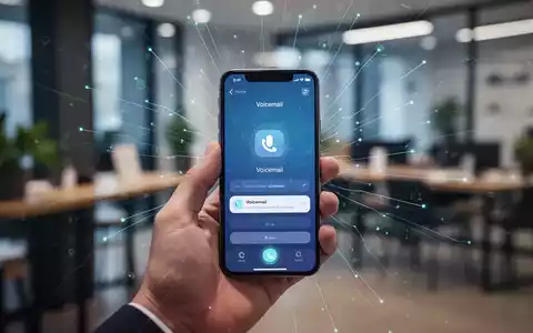 Eine Hand hält ein Smartphone mit einer Voicemail-Anzeige, digitale Linien symbolisieren Kommunikation und Geschäftsverbindungen. - Foto: über boerse-global.de