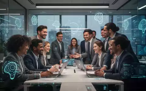 Mitarbeiter interagieren in einem modernen Büro mit integrierten digitalen Elementen, die Employee Experience und KI im Personalwesen symbolisieren. - Foto: über boerse-global.de