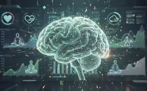 Ein stilisiertes Gehirn aus leuchtenden digitalen Linien, umgeben von Gesundheits- und Wellness-Symbolen auf einem futuristischen Hintergrund. - Foto: über boerse-global.de