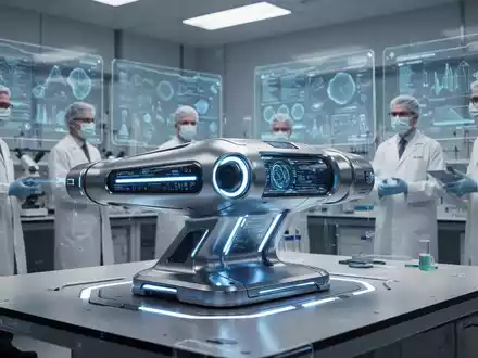 Ein futuristisches medizinisches Gerät mit blauen Lichtern in einem High-Tech-Labor, umgeben von Wissenschaftlern, die Daten beobachten. - Foto: über boerse-global.de