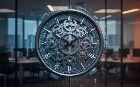 Eine stilisierte Uhr mit Zahnrädern und digitalen Elementen, die Zeitmanagement und flexible Arbeitsumgebungen symbolisiert. - Foto: über boerse-global.de