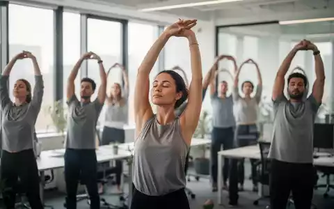 Mitarbeiter in einem modernen Büro nehmen an einem betrieblichen Gesundheitsprogramm teil, das Stress und Schlafmangel entgegenwirkt. - Foto: über boerse-global.de