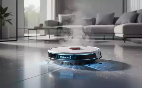 Ein futuristischer Saugroboter reinigt mit Dampf einen modernen Boden in einem minimalistischen Wohnzimmer. - Foto: über boerse-global.de