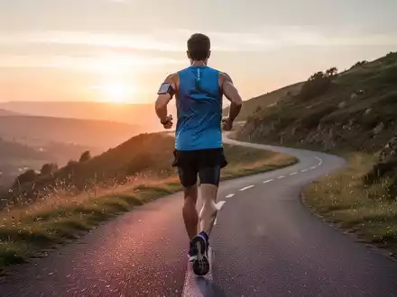 Ein Läufer von hinten auf einem malerischen Weg bei Sonnenaufgang, der die Vorbereitung auf einen Halbmarathon symbolisiert. - Foto: über boerse-global.de
