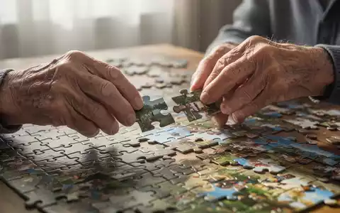 Hände einer älteren Person, die ein komplexes Puzzle zusammensetzen, symbolisch für Gedächtnistraining und kognitive Stimulation. - Foto: über boerse-global.de