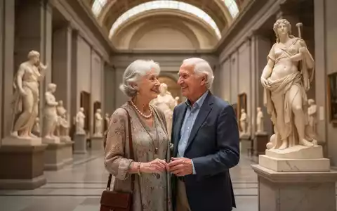 Ein elegantes älteres Paar betrachtet lächelnd eine Skulptur in einem Museum, symbolisch für kulturellen Genuss und Verjüngung. - Foto: über boerse-global.de