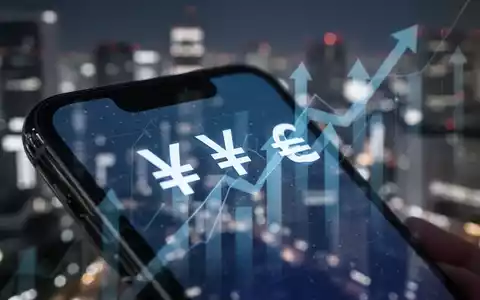 iPhone-Bildschirm mit Yen-Symbolen und Aufwärtspfeilen vor unscharfen Tokioter Lichtern - Foto: über boerse-global.de