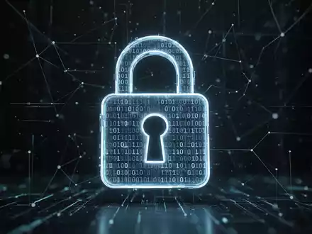 Stilisiertes, leuchtendes Vorhängeschloss mit Binärcode vor dunklem Tech-Hintergrund, symbolisiert Cybersicherheit und digitale Bedrohungen. - Foto: über boerse-global.de