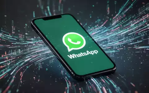 Ein Smartphone-Bildschirm mit WhatsApp-Logo, umgeben von leuchtenden digitalen Datenströmen für Cloud-Dienste und Premium-Funktionen. - Foto: über boerse-global.de