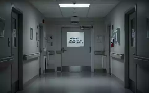 Ein leerer, steriler Krankenhauskorridor oder eine geschlossene Kliniktür, die die Schließung von Schmerzambulanzen andeutet. - Foto: über boerse-global.de