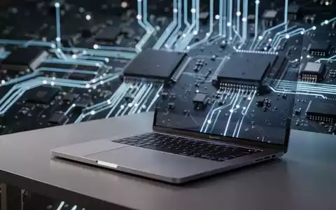 Nahaufnahme eines MacBook Pro auf einem Schreibtisch mit unscharfen Leiterplatten, die die Tech-Lieferkette und Chipknappheit darstellen. - Foto: über boerse-global.de