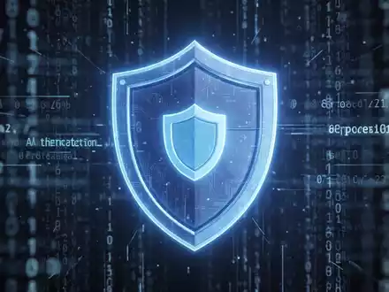 Leuchtend blaues Sicherheitsschild-Symbol vor digitalem Code-Hintergrund, symbolisiert Cybersicherheit und Datenschutz. - Foto: über boerse-global.de