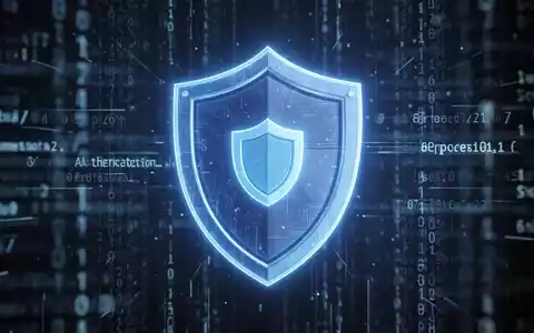 Leuchtend blaues Sicherheitsschild-Symbol vor digitalem Code-Hintergrund, symbolisiert Cybersicherheit und Datenschutz. - Foto: über boerse-global.de