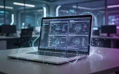 Nahaufnahme eines modernen Laptops mit leuchtendem Bildschirm, der mehrere Anwendungen zeigt, vor unscharfem Bürohintergrund. - Foto: über boerse-global.de