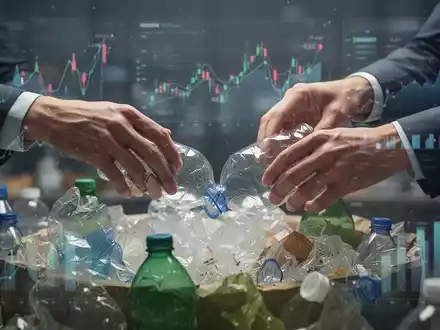 Hände sortieren recycelbare Materialien, im Hintergrund verschwommen Finanzgrafiken, die Nachhaltigkeit und Wirtschaftlichkeit verbinden. - Foto: über boerse-global.de