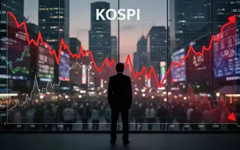 Ein stilisierter BĂ€r, der vor einem roten, fallenden Liniendiagramm steht, das den KOSPI-BĂ€renmarkt symbolisiert. - Foto: ĂŒber boerse-global.de