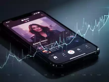 Ein Smartphone mit Apple Music-Oberfläche, überlagert von einem subtilen, aufwärts gerichteten Finanzgraphen, der Preisanstiege zeigt. - Foto: über boerse-global.de