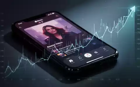 Ein Smartphone mit Apple Music-Oberfläche, überlagert von einem subtilen, aufwärts gerichteten Finanzgraphen, der Preisanstiege zeigt. - Foto: über boerse-global.de
