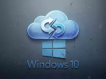 Stilisierte Wolke mit unterbrochenem Sync-Symbol über altem Windows-10-Logo, symbolisiert eingestellten OneDrive-Support. - Foto: über boerse-global.de