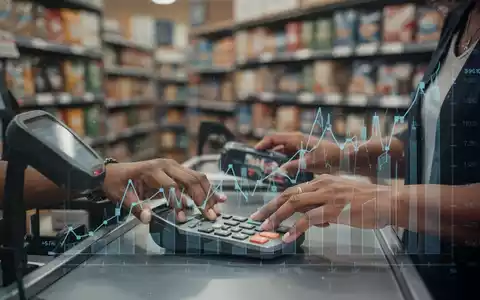 Eine Nahaufnahme einer Kassentheke im Einzelhandel, mit einer verschwommenen Darstellung von Regalen im Hintergrund. Die Hände eines Kassierers sind beim Scannen von Artikeln zu sehen. - Foto: über boerse-global.de