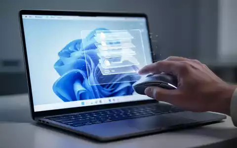 Eine Hand bedient eine Computermaus auf einem Schreibtisch und interagiert mit einer leuchtenden digitalen Zwischenablage-Manager-Oberfläche auf einem Laptop-Bildschirm. - Foto: über boerse-global.de