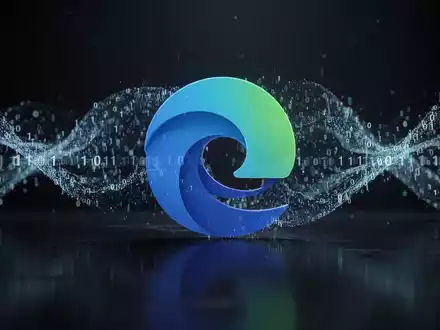 Microsoft Edge-Browser-Logo mit Binärcode, symbolisiert Fehlerbehebungen und Sicherheitsupdates für Desktop-Nutzer. - Foto: über boerse-global.de