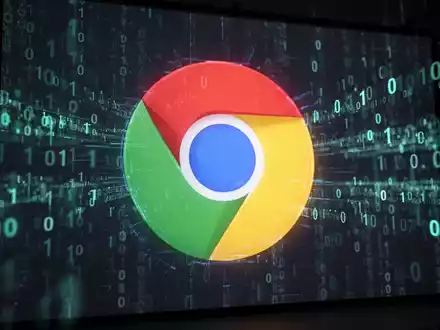 Stilisierte Google-Chrome-Logos mit Binärcode im Hintergrund, symbolisieren kritisches Software-Update und Cybersicherheit. - Foto: über boerse-global.de