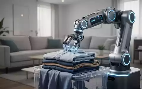 Ein fortschrittlicher Haushaltsroboter faltet Wäsche in einem modernen Wohnzimmer, symbolisierend technologische Unterstützung bei Hausarbeiten. - Foto: über boerse-global.de