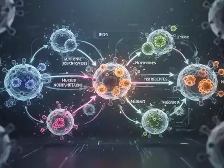 Ein stilisiertes Bild von metabolischen Wegen oder zellulären Interaktionen mit subtil leuchtenden Elementen, das die Rolle von Hormonen bei der Ernährung darstellt. - Foto: über boerse-global.de