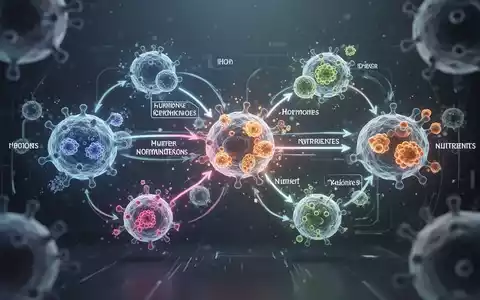 Ein stilisiertes Bild von metabolischen Wegen oder zellulären Interaktionen mit subtil leuchtenden Elementen, das die Rolle von Hormonen bei der Ernährung darstellt. - Foto: über boerse-global.de