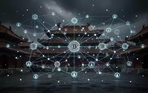 Digitale Illustration eines weitläufigen, vernetzten Systems betrügerischer Kryptowährungs-Domains mit subtilen chinesischen Architekturmotiven. - Foto: über boerse-global.de