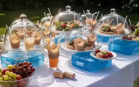 Ein eleganter gedeckter Sommertisch im Freien mit abgedeckten Speisen und Getränken, um Insekten fernzuhalten. - Foto: über boerse-global.de