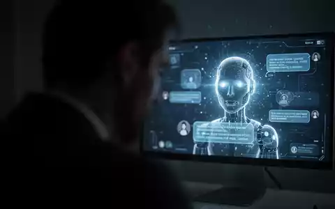 Verschwommene Figur im Vordergrund, leuchtende Chatbot-Oberfläche auf dunklem Bildschirm im Hintergrund, vermittelt Unbehagen. - Foto: über boerse-global.de
