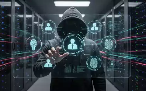 Ein Schattenhacker manipuliert digitale Identitätssymbole auf einem Bildschirm, symbolisiert Identitätsausnutzung und Ransomware-Bedrohungen in der Cybersicherheit. - Foto: über boerse-global.de
