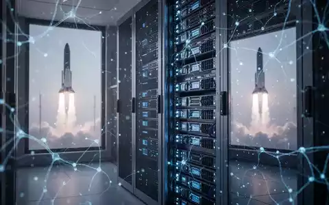 Futuristischer Server-Rack mit blauen Leuchten, symbolisiert KI-Rechenleistung und Militärtechnologie. - Foto: über boerse-global.de