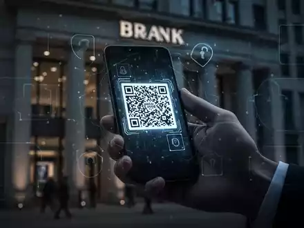 Eine Hand hält ein Smartphone, das einen QR-Code scannt, im Hintergrund verschwommen eine Bank und digitale Symbole. - Foto: über boerse-global.de