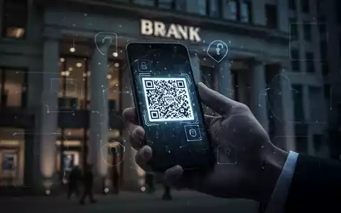 Eine Hand hält ein Smartphone, das einen QR-Code scannt, im Hintergrund verschwommen eine Bank und digitale Symbole. - Foto: über boerse-global.de