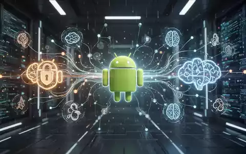 Stilisierte Android-Roboter-Ikone, verbunden mit abstrakten KI-Symbolen durch leuchtende Linien, die Datenfluss und Integration darstellen. - Foto: über boerse-global.de