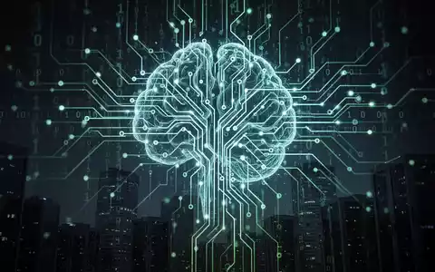 Leuchtendes, abstraktes neuronales Netzwerk oder Leiterplatte mit Binärcode, symbolisiert KI und Cybersicherheit im Finanzwesen. - Foto: über boerse-global.de